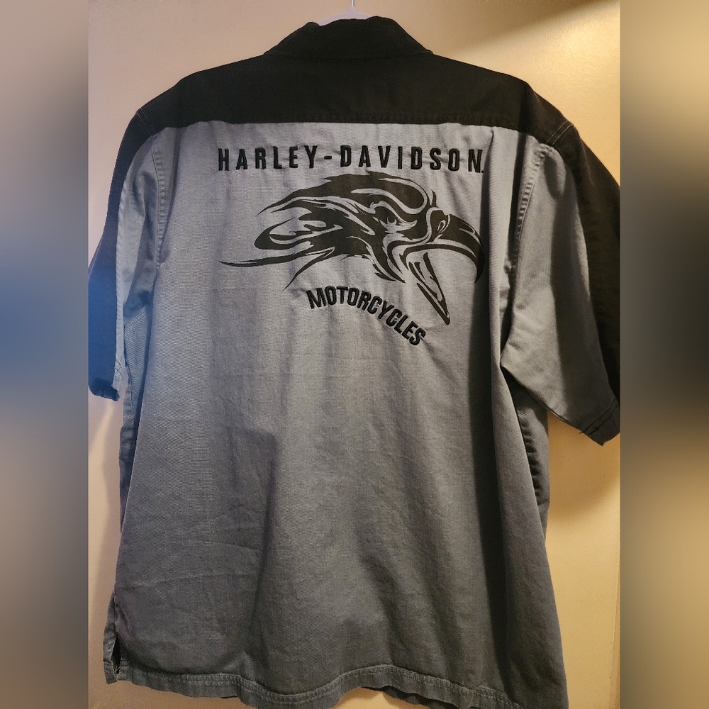 Harley-Davidson Black and Blue Button-Up Shirt - Picture 1 of 3